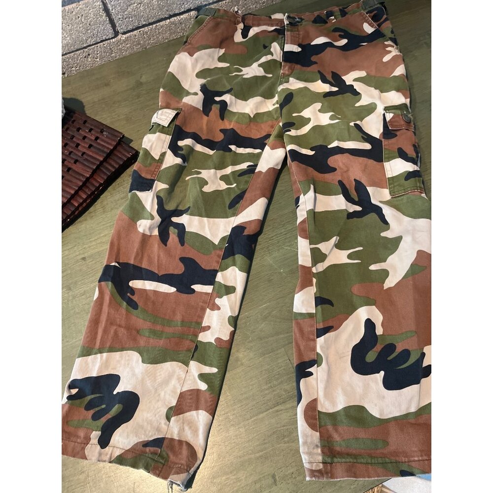 Vintage Woodland Camo Cargo Pants Military Surplus Tactical Utility Trousers